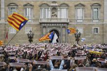 Blocage d'un axe routier à Barcelone à la suite d'une grève, le 8 novembre 2017