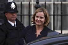 La ministre britannique de l'Intérieur Amber Rudd quitte le 10 Downing Street, le 25 avril 2018 à Londres