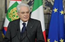 Le président italien Sergio Mattarella lors d'une conférence de presse à Rome le 13 avril 2018