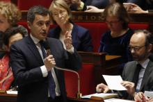 Le ministre des Comptes publics, Gérald Darmanin, lors d'une séance de questions au gouvernement à l'Assemblée nationale le 11 avril 2018 à Paris