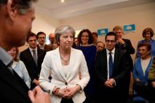 La Première ministre britannique Theresa May chez les conservateurs de Barnet, dans le nord de Londres, le 4 mai 2018